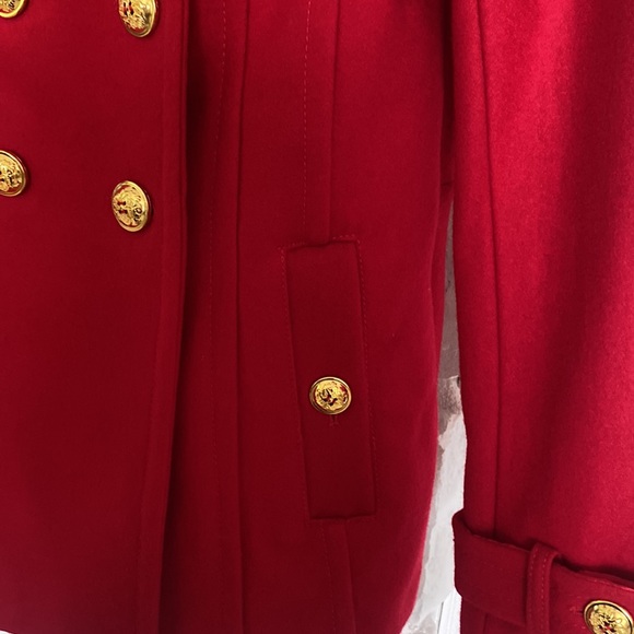 INC International Concepts Red Wool Coat XS Collar details +gold buttons pockets - Picture 7 of 16